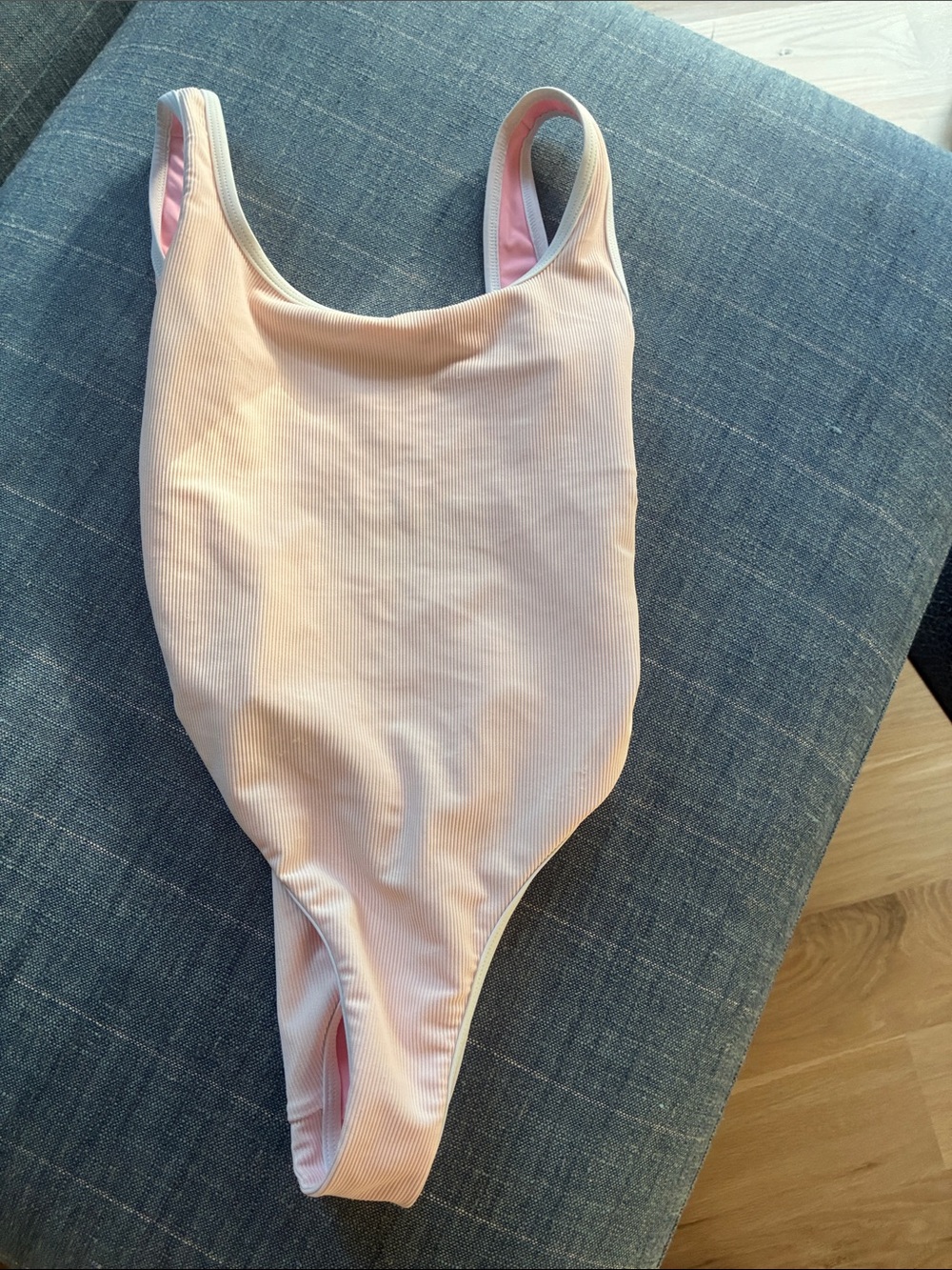 LainSnow Ribbed One-Piece Swim Bodysuit - Light Pink